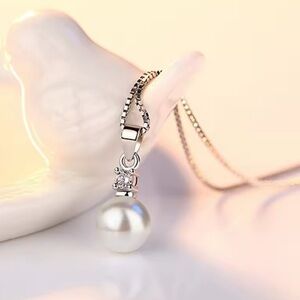 Sterling Silver Pearl Cubic Zirconia Necklace